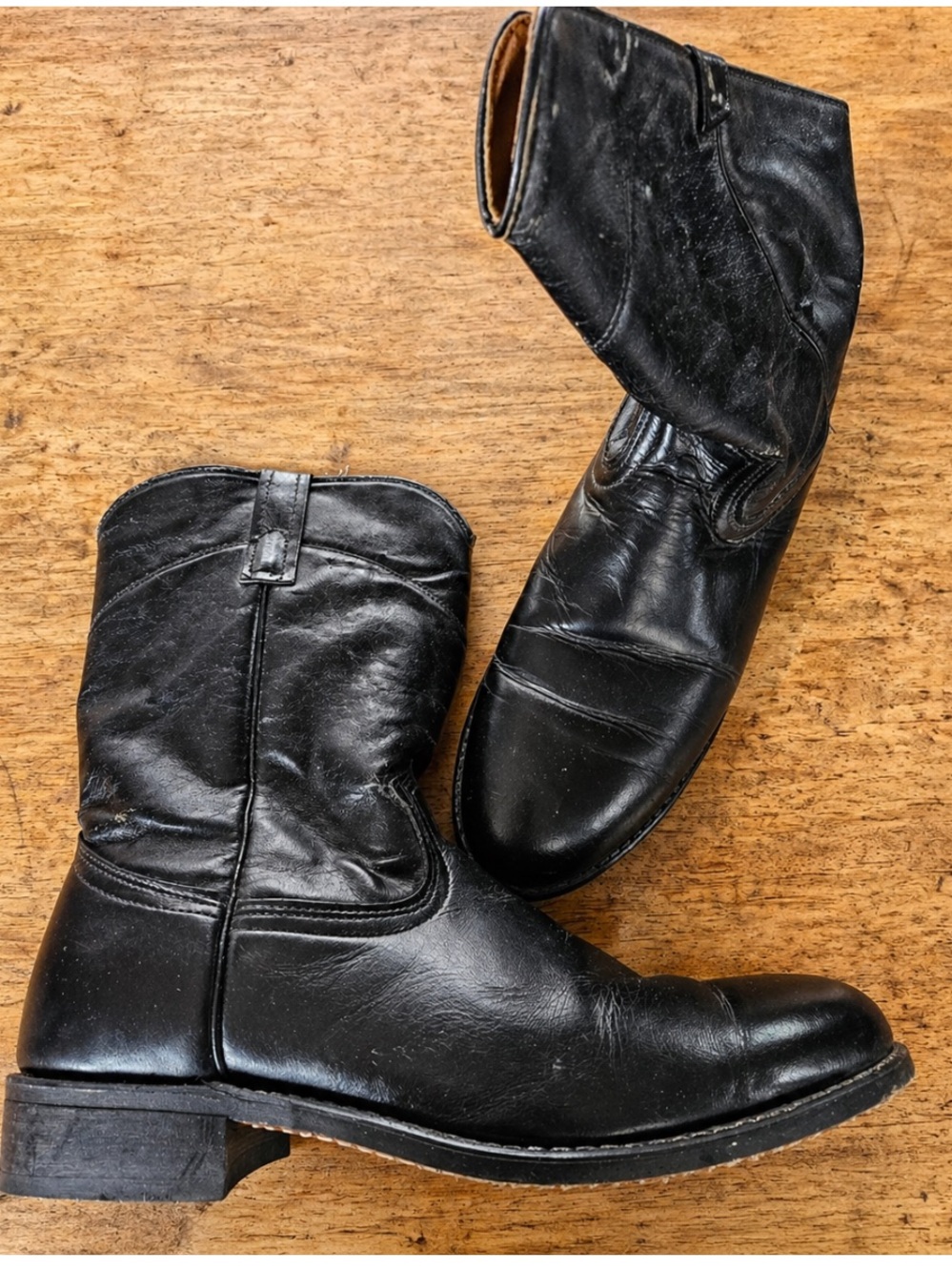Men's Black Leather Ankle Boots - Classic Western Style